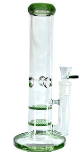 Nameless Glass Double Honeycomb Straight Tube Water Pipe - 12"